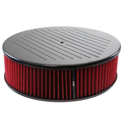 Black Ball Milled Aluminium Air Filter/Air Cleaner 14" x 4" Holley Edelbrock Red Filter