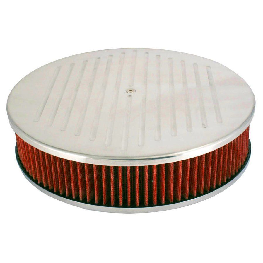 Ball Milled Aluminium Air Filter/Air Cleaner 14" x 3" Holley Edelbrock Red Cotton Filter