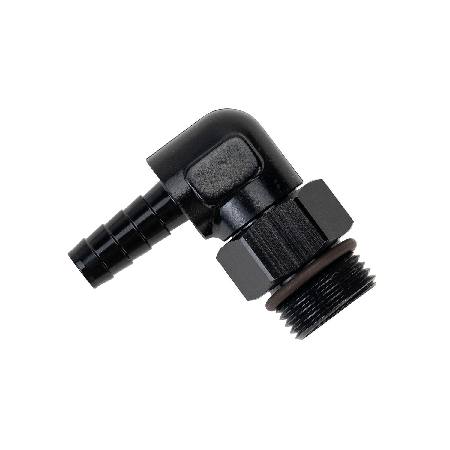 Aluminum Cooler/Adapter Fitting 90 Degree 7/8-14 UNF x 3/8" Barb Derale 59406