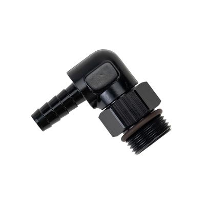 Aluminum Cooler/Adapter Fitting 90 Degree 7/8-14 UNF x 3/8" Barb Derale 59406