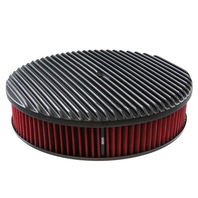 Black Alloy Full Finned Air Filter/Air Cleaner 14" x 3" Holley Edelbrock Red Cotton Filter