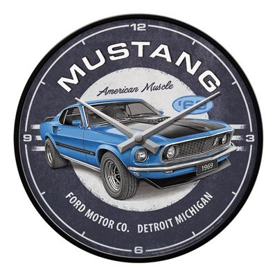Wall Clock Ford Mustang 1969 Mach 1 Blue - 30cm