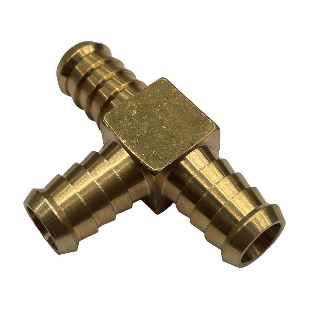 3-Way Brass Tee Piece 1/2" (12.7mm) Barbed Hose Tube Ends