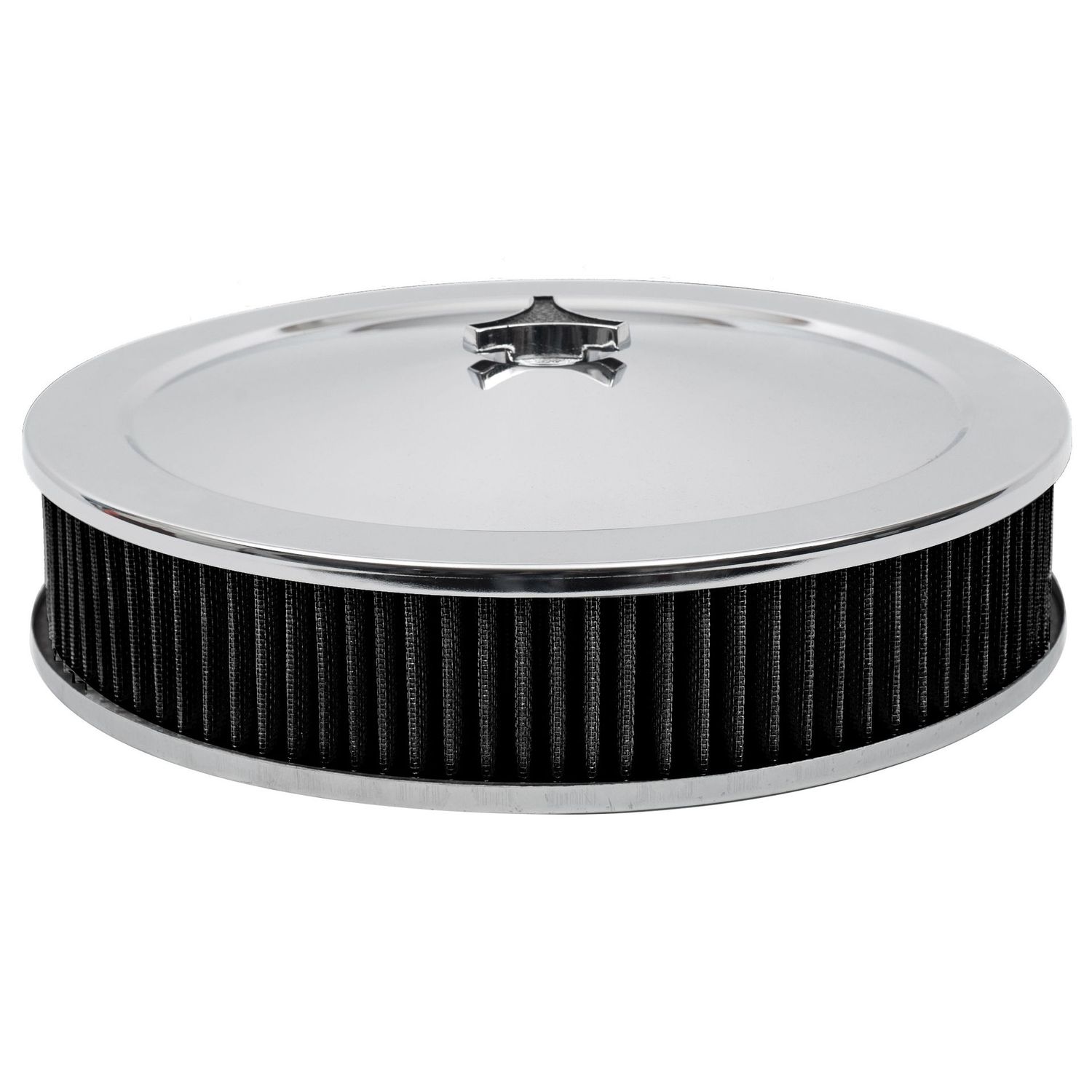 Chrome Air Filter/Air Cleaner 14 Chrome Air Filter/Air Cleaner 14" x 3" Holley Rochester Recessed Base Black Washable