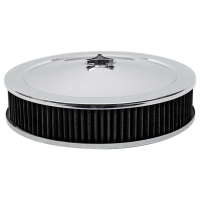 Chrome Air Filter/Air Cleaner 14" x 3" Holley Rochester Recessed Base Black Washable
