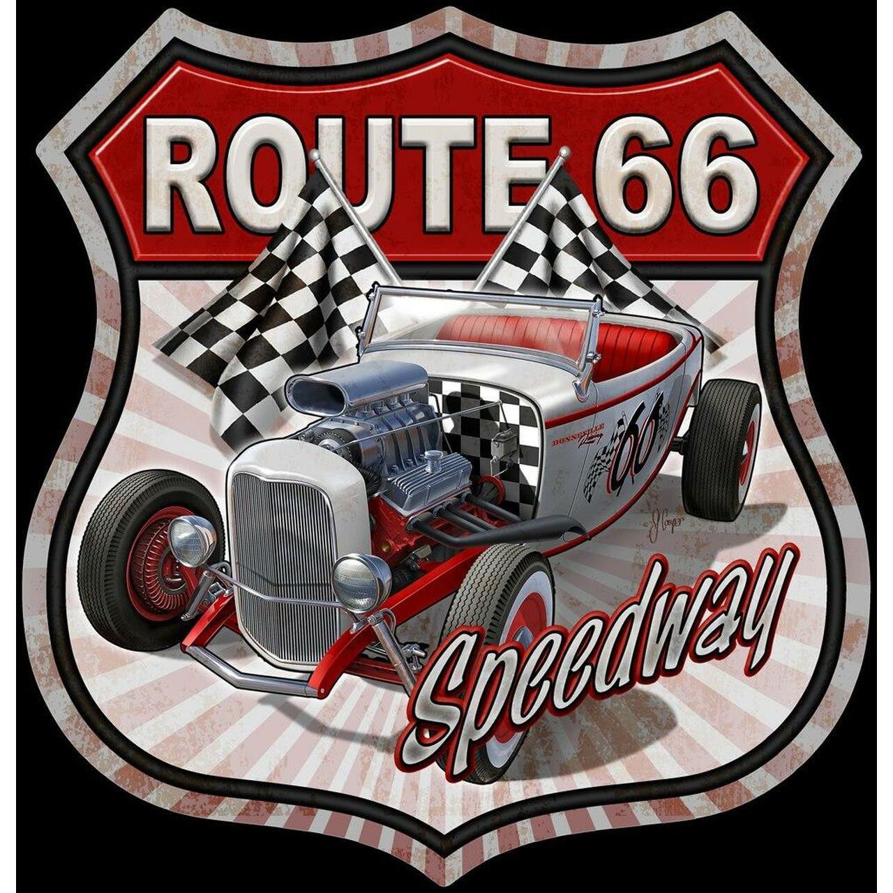 Route 66 Speedway Metal Sign Reproduction 41cm x 32cm