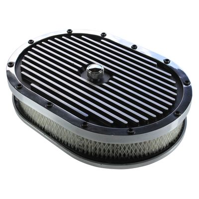 Oval Black Polished Finned Air Filter/Air Cleaner 12" x 2" Holley Edelbrock Quadrajet