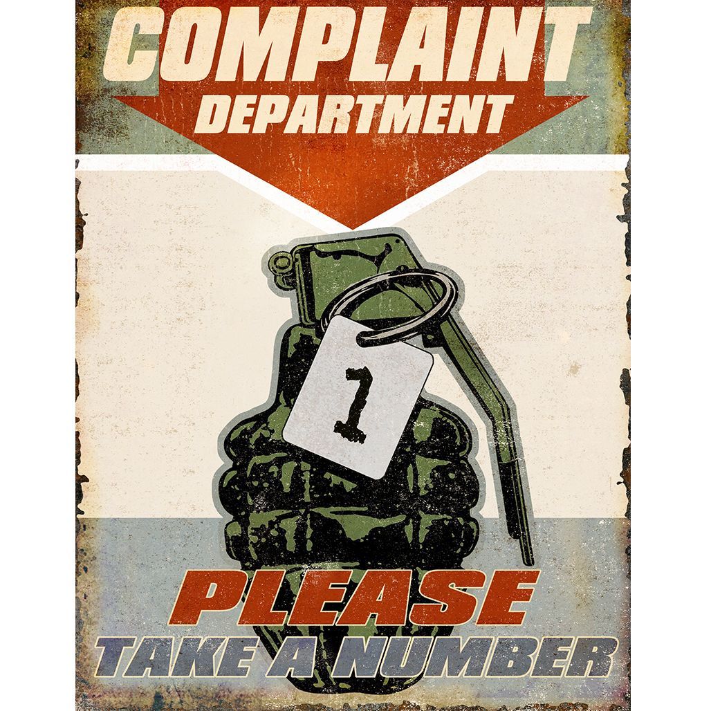 Complaints Department Please Take A Number Metal Sign Reproduction 32cm x 41cm