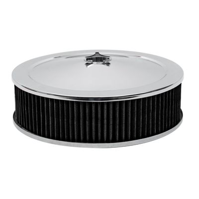 Chrome Air Filter/Air Cleaner 14" x 4" Holley or Holden Quadrajet Base Black Element