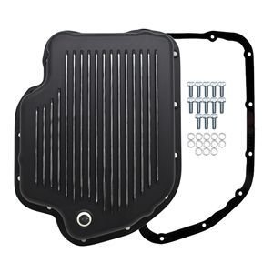 Transmission Pan GM Turbo 400 Black Alloy Depth 2-1/4" Extra Deep Fins +Hardware