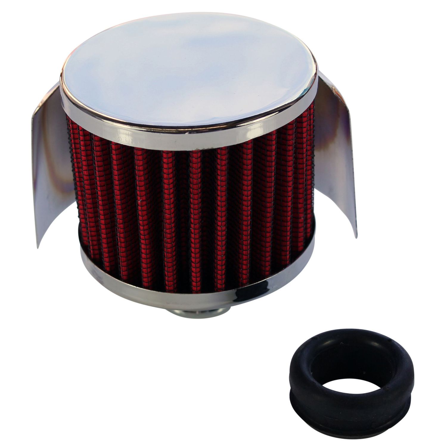 Valve Rocker Cover Breather Cap Push In 1 Valve Rocker Cover Breather Cap Push In 1"(25mm) Neck Shield Chrome Red Element Gromm