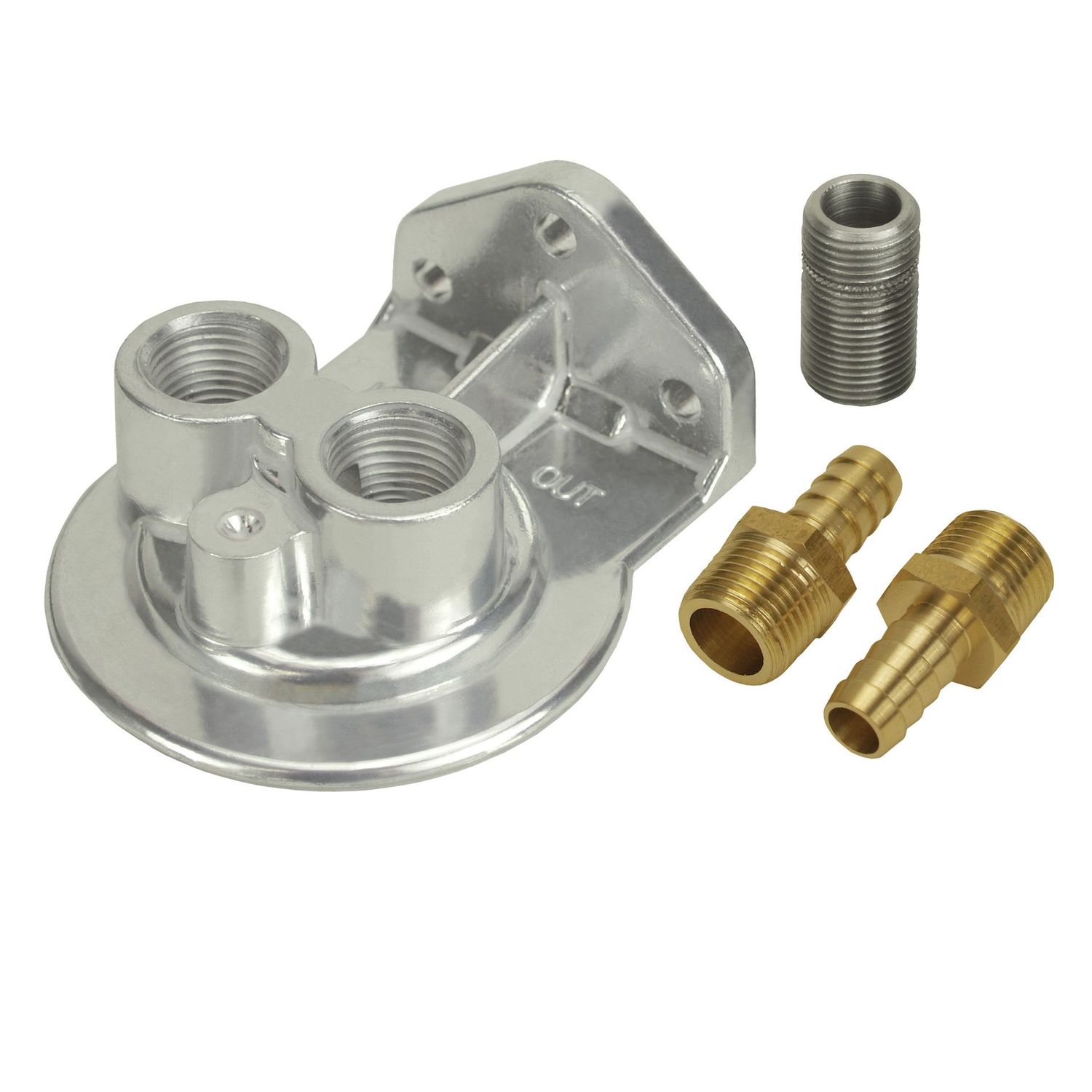 Derale Single Ports Up 1/2 Derale Single Ports Up 1/2" NPT Remote Filter Mount Dual Thread Entry 15708