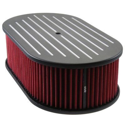 Oval Black Ball Milled Air Filter/Air Cleaner 15" x 4" Holley Edelbrock Quadrajet Red Filt
