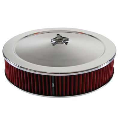 Chrome Air Filter/Air Cleaner 14" x 3" Holley Rochester Recessed Base Red Washable