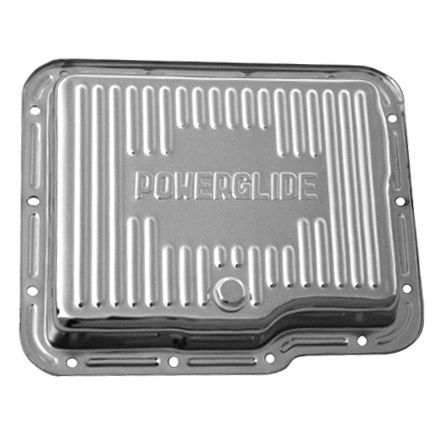 Transmission Pan GM Powerglide OEM Height Chrome Steel Finned with Drain Plug
