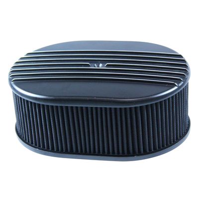 Oval Black Half Finned Air Filter/Air Cleaner 12" x 4" Holley Edelbrock Quadrajet Carter