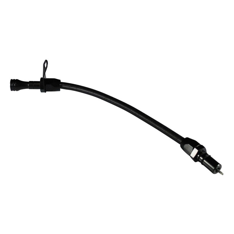 Transmission Dipstick Tube GM Turbo 400 Bell Housing Mount Flexible Black Braid