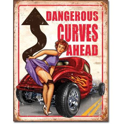 Dangerous Curves Ahead Metal Sign Reproduction 32cm x 41cm Dangerous Curves Ahead Metal Sign Reproduction 32cm x 41cm
