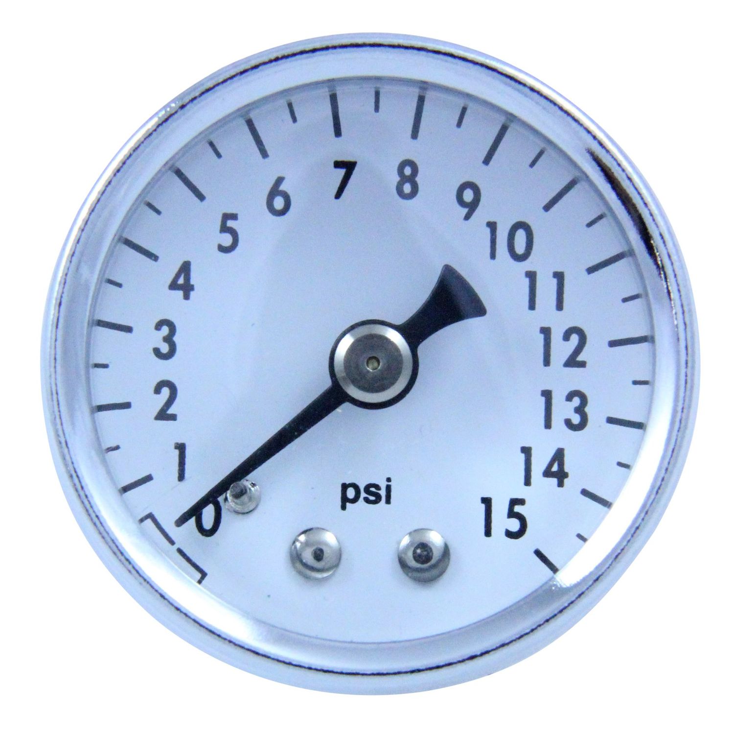 Fuel pressure gauge 0-15 lbs, 1-1/2 inch diameter, high-polished chrome bezel Fuel pressure gauge 0-15 lbs, 1-1/2 inch diameter, high-polished chrome bezel