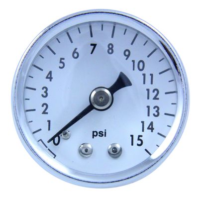 Fuel pressure gauge 0-15 lbs, 1-1/2 inch diameter, high-polished chrome bezel