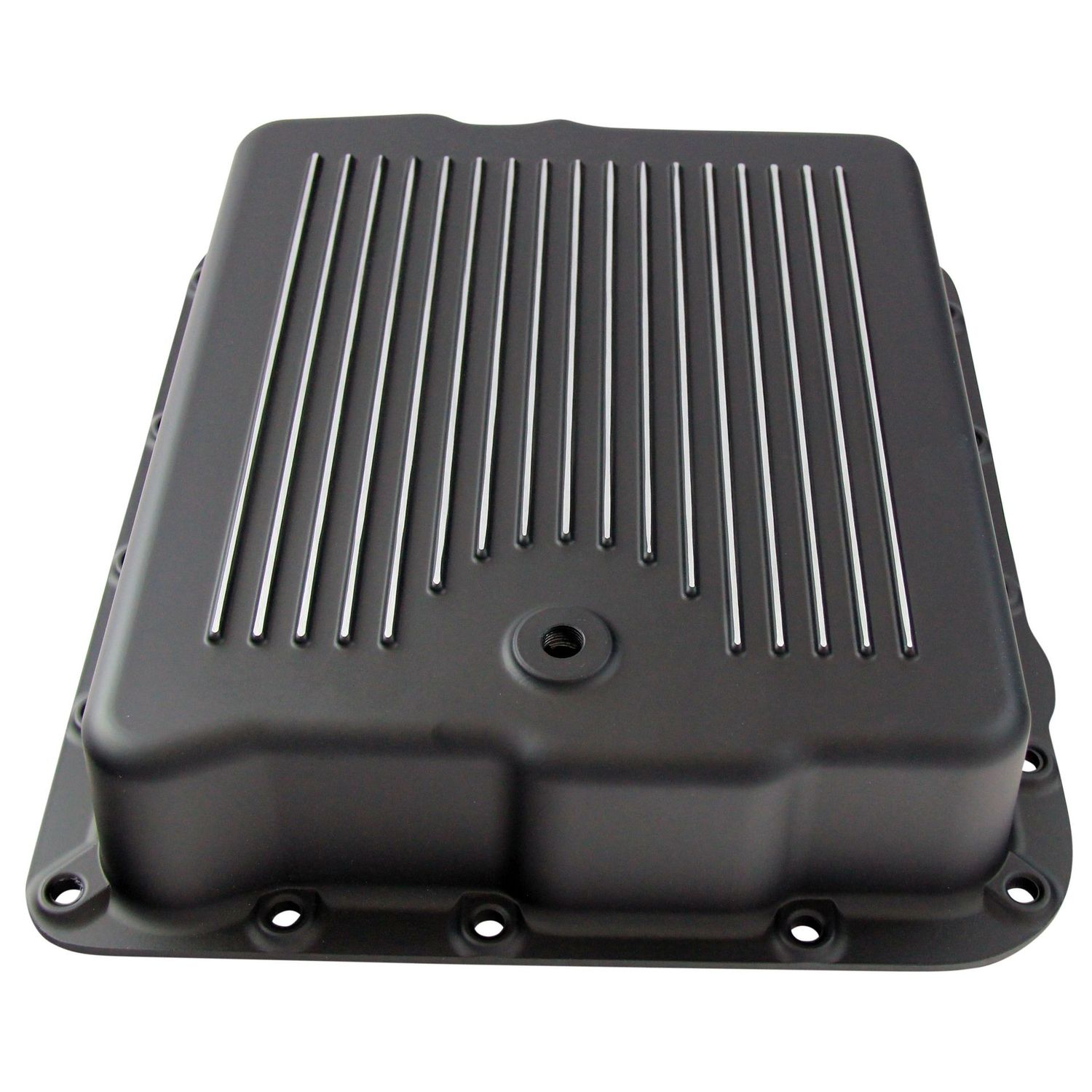 Transmission Pan GM Turbo 700 R4 Black Finned Milled Alloy Gasket Bolts Hardware