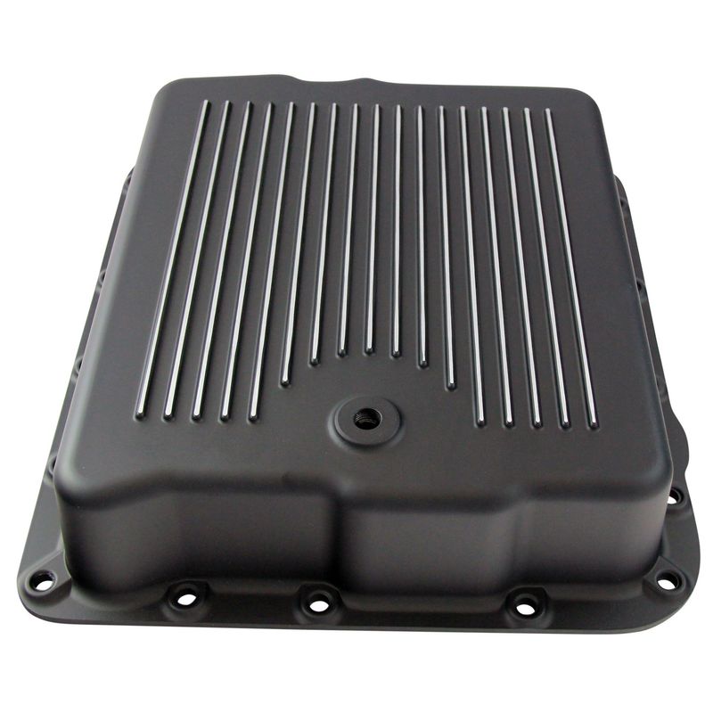 Transmission Pan GM Turbo 700 R4 Black Finned Milled Alloy Gasket Bolts Hardware