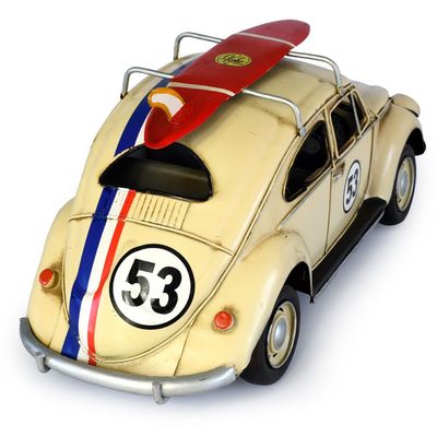 Automobelia Metal Collectable VW Beetle 53 with Surfboard Ornament - Cream
