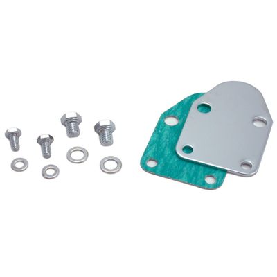 Fuel Pump Block Off Chrome Small Block Chevrolet with Bolts + Gasket