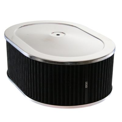 Oval Chrome Steel Air Filter/Air Cleaner 12" x 4" Holley Edelbrock Quadrajet Black Filter