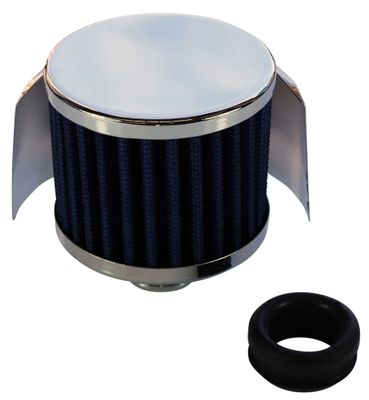 Valve Rocker Cover Breather Cap Push In 1 Valve Rocker Cover Breather Cap Push In 1"(25mm) Neck Shield Chrome Blue Element Gromm