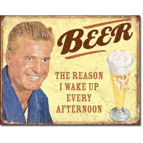 Beer The Reason I Wake Up Every Afternoon Metal Sign Reproduction 41cm x 32cm