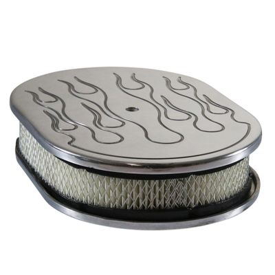 Oval Polished Flamed Air Filter/Air Cleaner 12" x 2"  Holley Edelbrock Quadrajet Carter