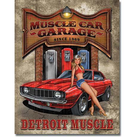 Muscle Car Garage. Detroit Muscle Since 1969 Metal Sign Reproduction 32cm x 41cm Muscle Car Garage. Detroit Muscle Since 1969 Metal Sign Reproduction 32cm x 41cm