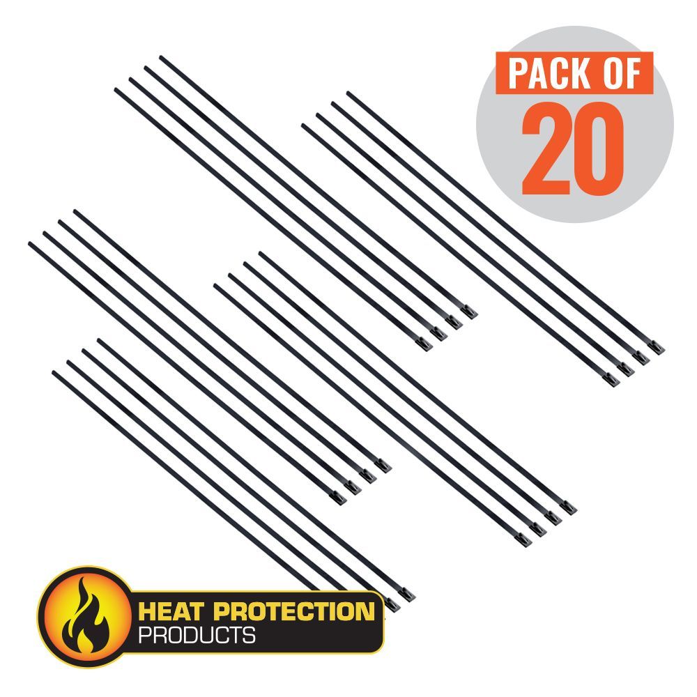 Exhaust Wrap Stainless Black Locking Ties 200mm (8 Inch) Long Heavy Duty Qty 20