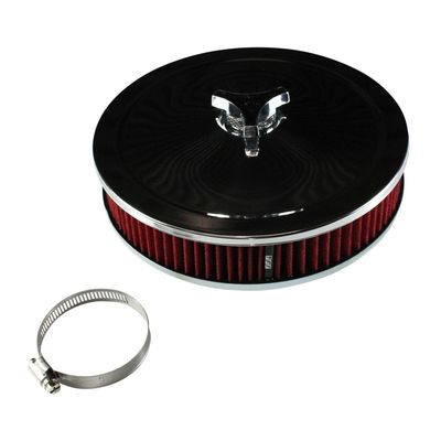 Chrome Air Filter/Air Cleaner 9" Wide x 2" Tall Suit 2-5/8" WW Stromberg Carb Red Element