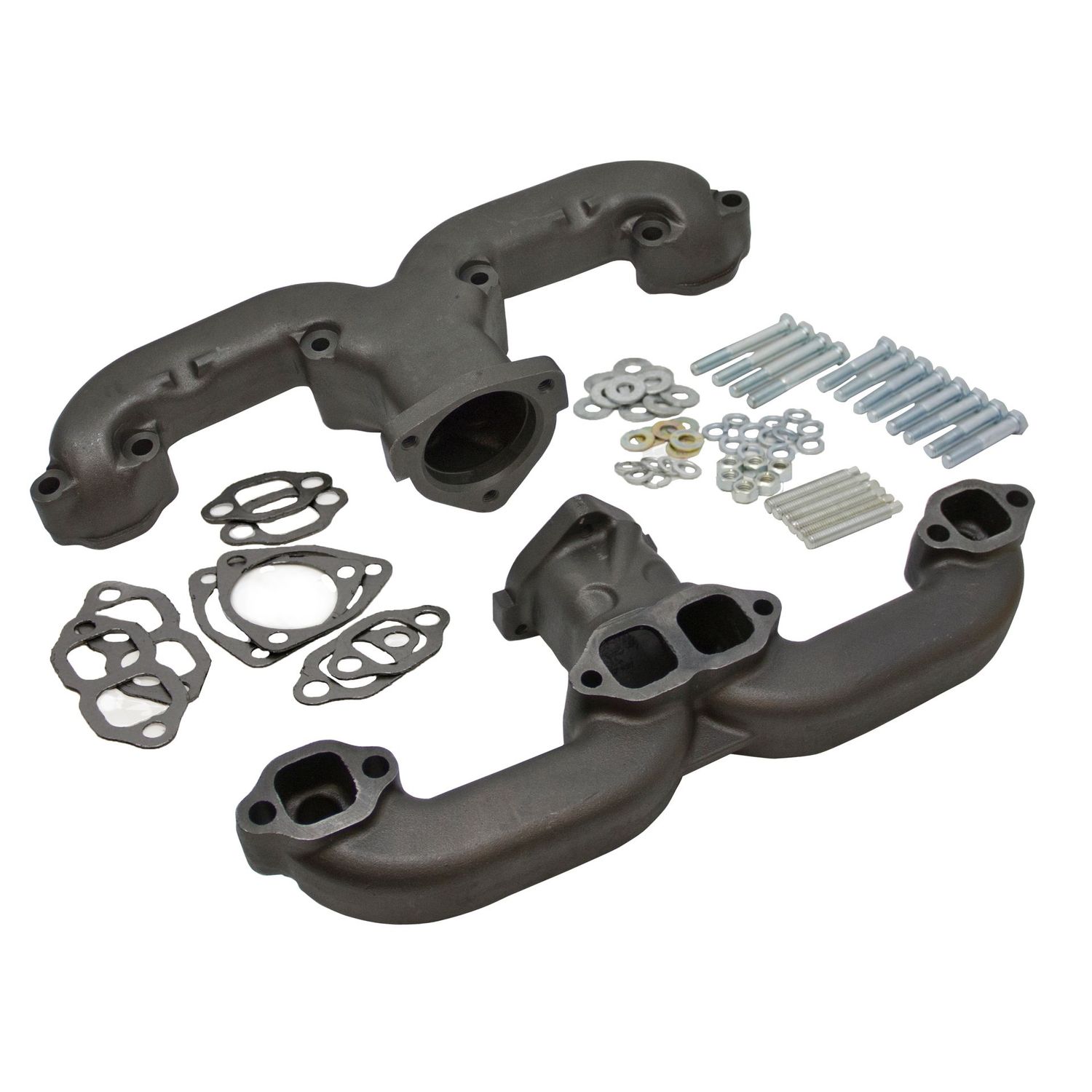 Rams Horn Exhaust Headers Small Block Chevrolet Raw Gaskets-Hardware-Pair