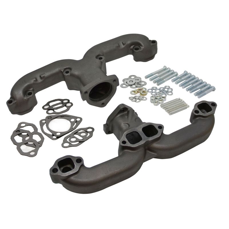 Rams Horn Exhaust Headers Small Block Chevrolet Raw Gaskets-Hardware-Pair