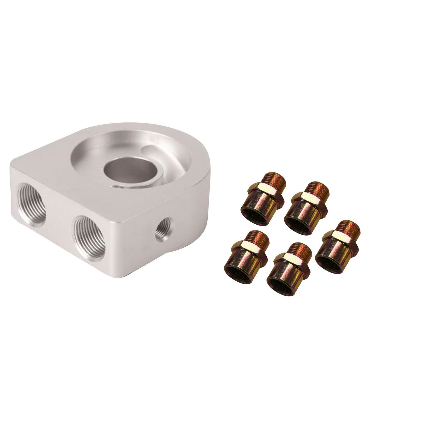 Engine Oil Sandwich Plate Adaptor Kit Silver with 5 Adaptor Thread Fittings