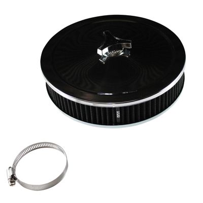 Chrome Air Filter/Air Cleaner 9" Wide x 2" Tall 3-1/16"(80mm) Nikki Carb Black Element