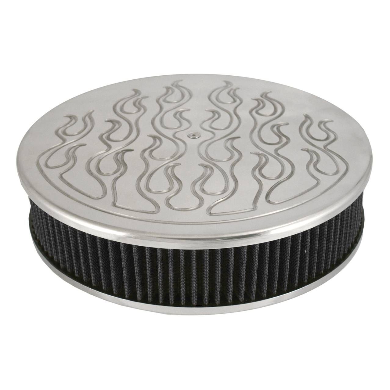 Flamed Aluminium Air Filter/Air Cleaner 14" x 3" Holley Edelbrock Rochester Black Filter