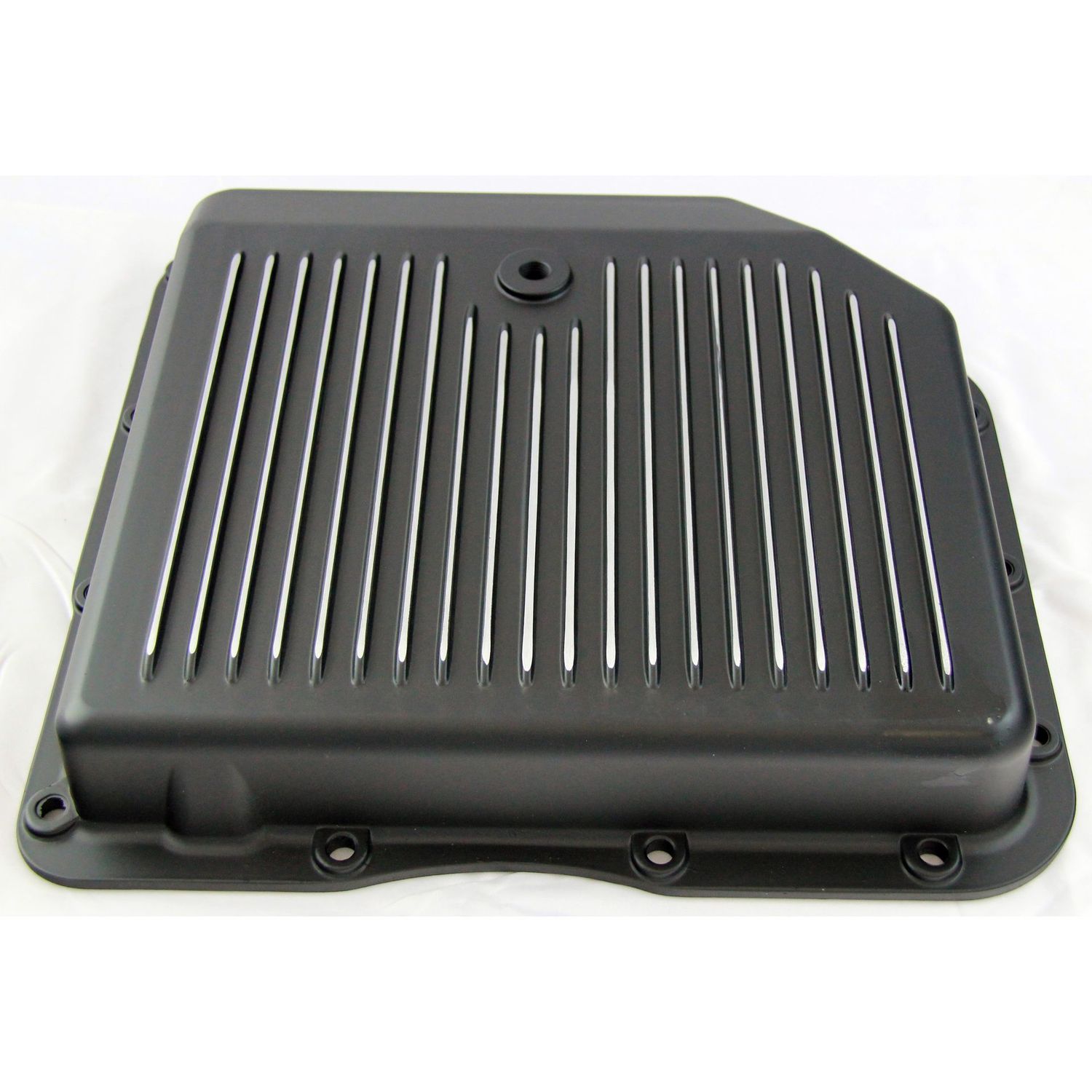 Transmission Pan GM Turbo 350 Black Finned Milled Alloy Gasket Bolts Hardware