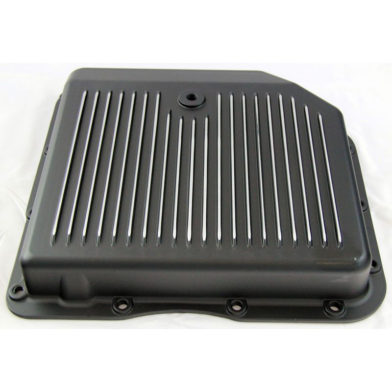 Transmission Pan GM Turbo 350 Black Finned Milled Alloy Gasket Bolts Hardware