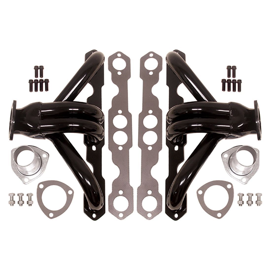 Block Hugger Headers Small Block Chevrolet Black Heavy Duty Inc Gaskets-Pair