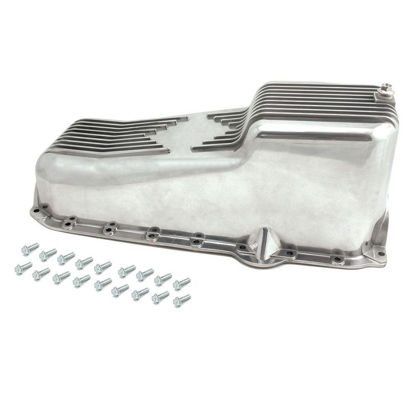 Oil Pan Chevrolet Sm Block 283-350 1980-85 Polished Alloy Finned 2pce Rear Main
