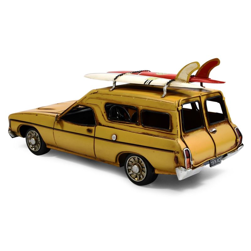 Automebolia Metal Collectable Ford 1976 XC Panel Van with Surfboard - Yellow