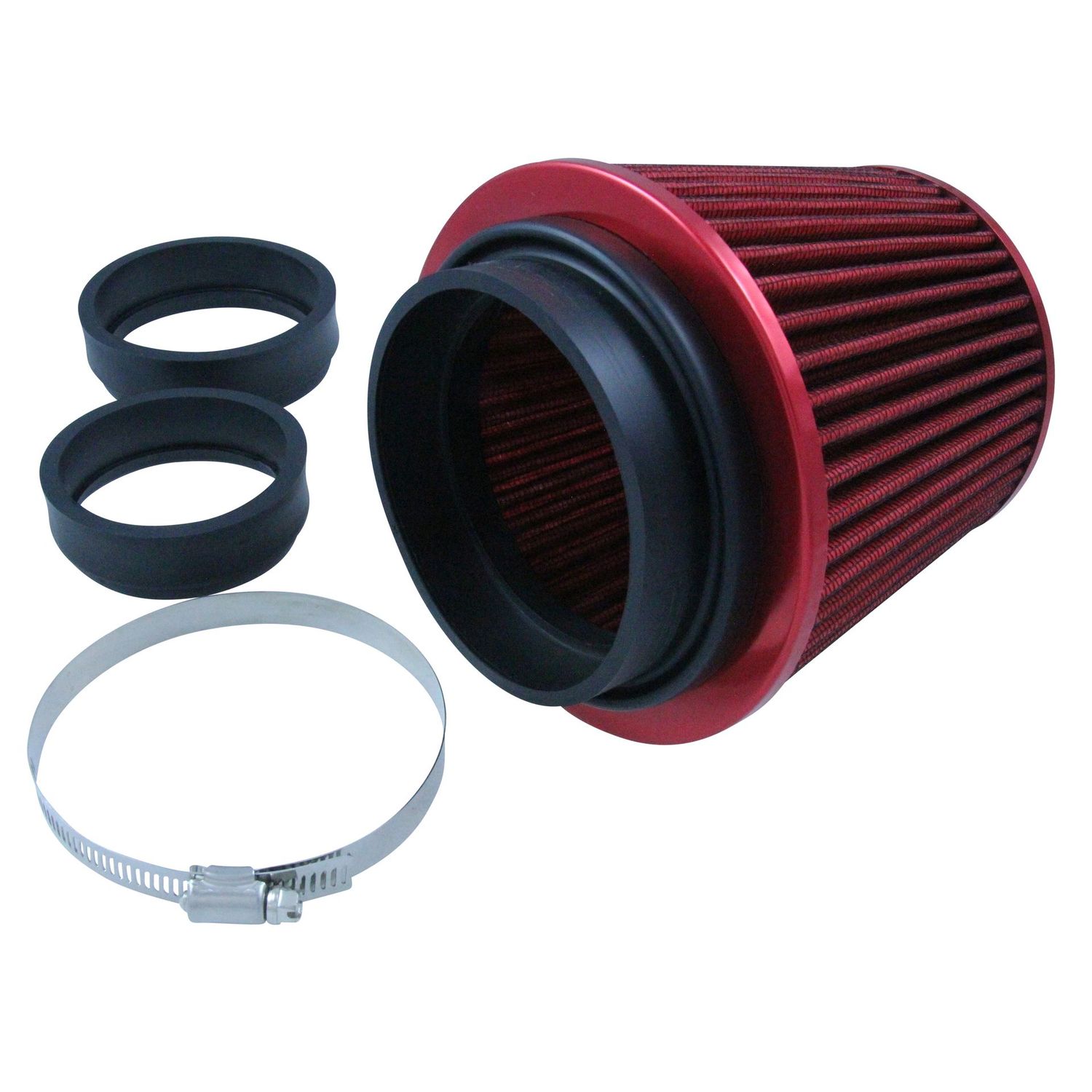 Conical High Flow Air Filter Multi Fit Neck 76-89-102mm - 165mm Long - All Red