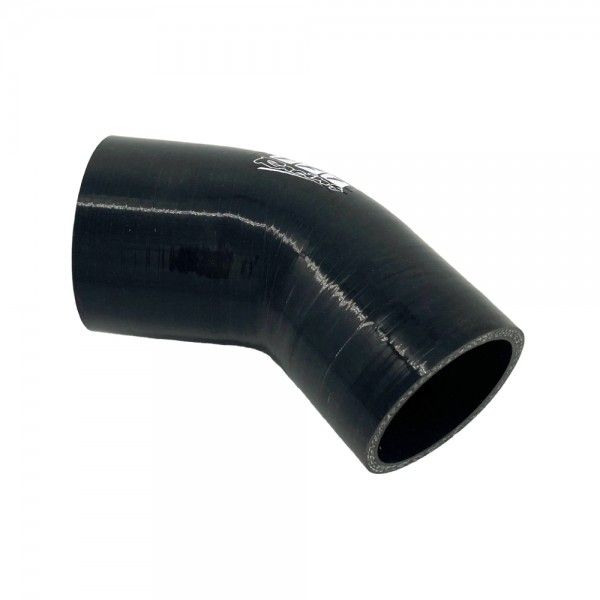 Silicone Hose Black 45 Deg Reducing Elbow 51 to 38mm (2" to 1.5") ID, 50mm Leg Length