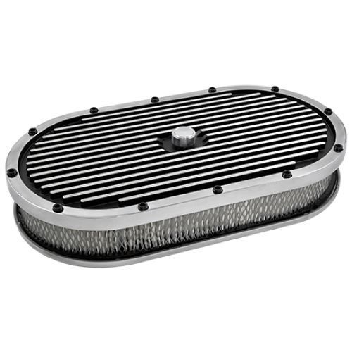 Oval Black Polished Air Filter/Air Cleaner 15 Oval Black Polished Air Filter/Air Cleaner 15" x 2" Finned Holley Edelbrock Quadrajet