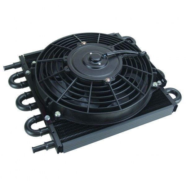 Derale Trans/Power/Fuel Cooler 12v fan 8 Pass 12-3/4"x10-1/4" 11/32" Inlet 12742