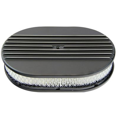 Oval Black Half Finned Air Filter/Air Cleaner 12" x 2" Holley Edelbrock Quadrajet Carter